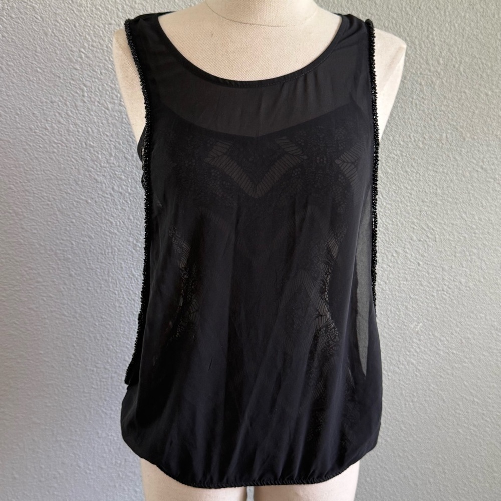 Sheer &‎ Lace Tank Size Small EUC Beaded Trim